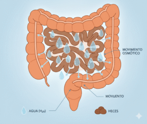 Ilustración del mecanismo osmótico del citrato de magnesio en el intestino Ilustración del mecanismo osmótico del citrato de magnesio en el intestino